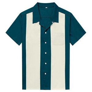 GGR Men's Bowling Shirt in Turquoise with Ivory Panels
